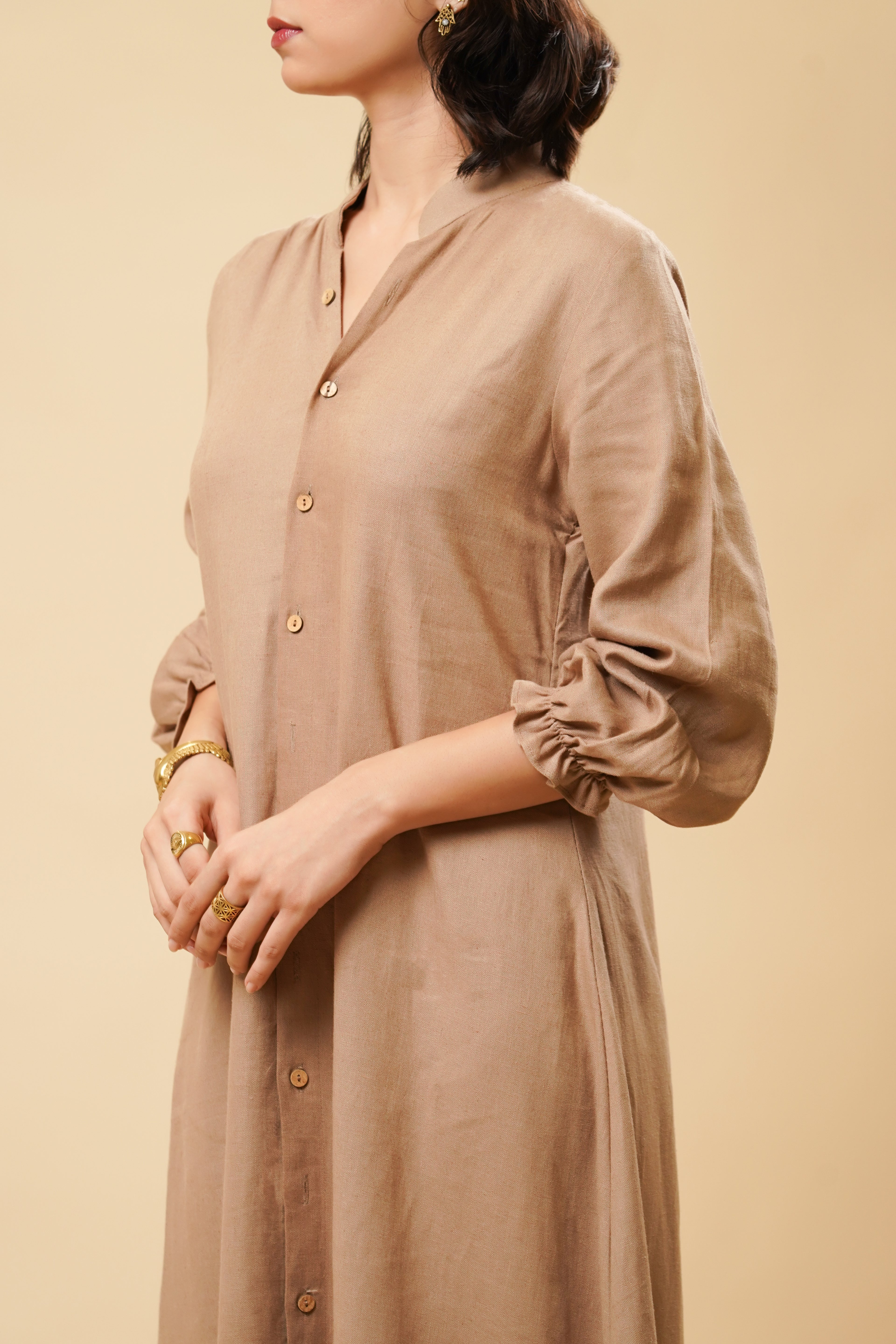 LINEN BISCUIT FRILL DRESS