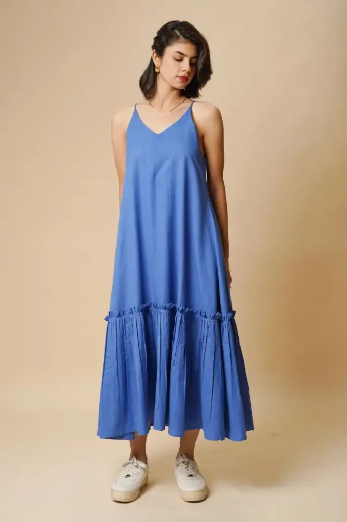 FRILL STRING DRESS POW. BLUE