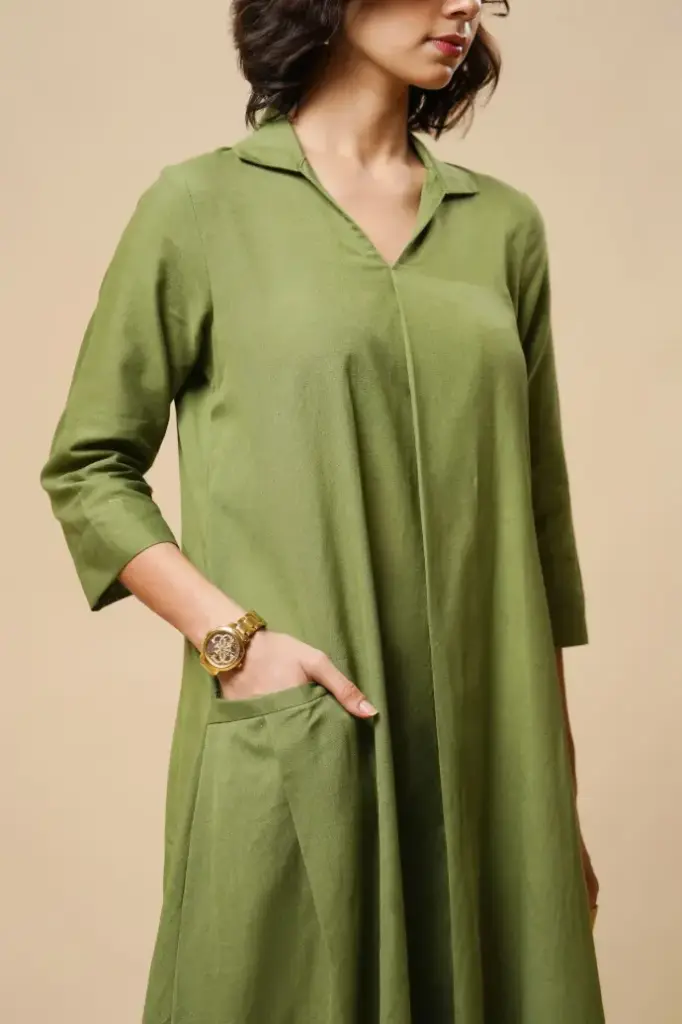 OLIVE GREEN SHIRT DRESS