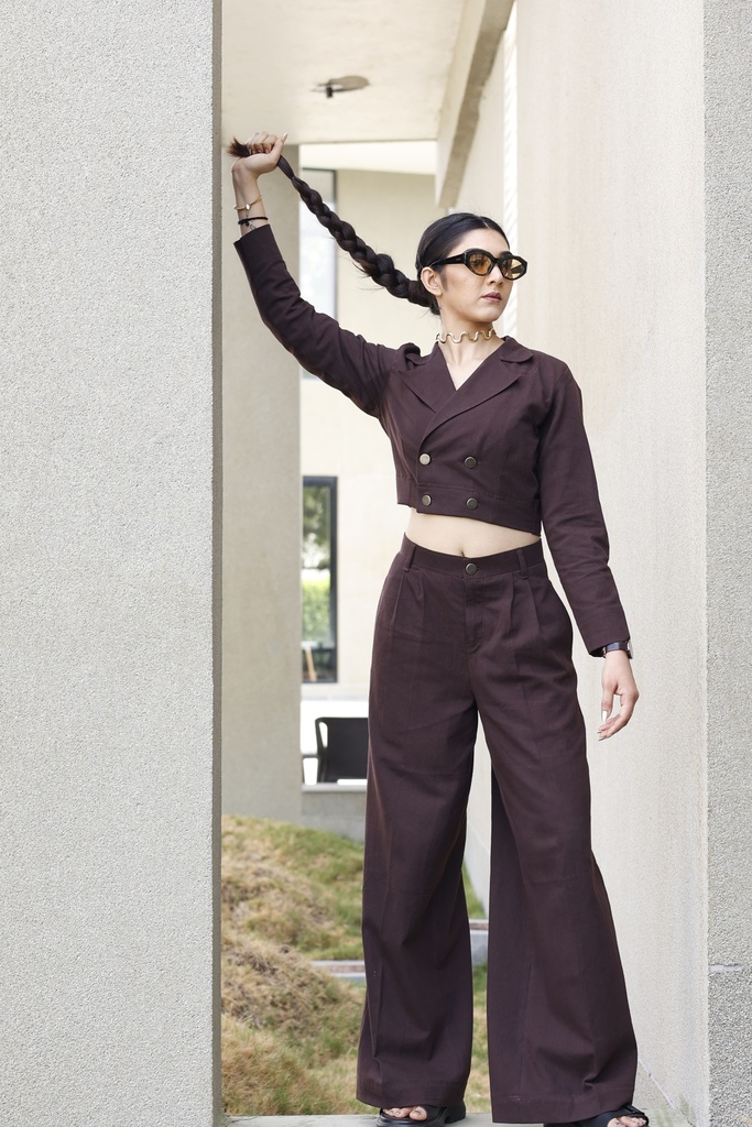 CROP BLAZER CO-SET (BROWN)