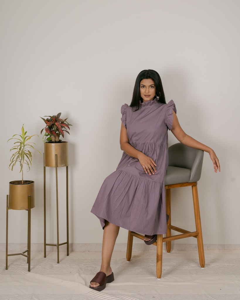 RUFFLE SLEEVE+NECK(GREY)