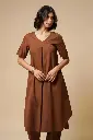 V-NECK CENTER PLEATED KURTA SET (BROWN)