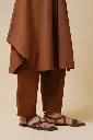 V-NECK CENTER PLEATED KURTA SET (BROWN)