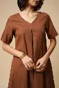 V-NECK CENTER PLEATED KURTA SET (BROWN)