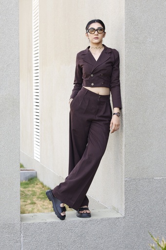 CROP BLAZER CO-SET (BROWN)